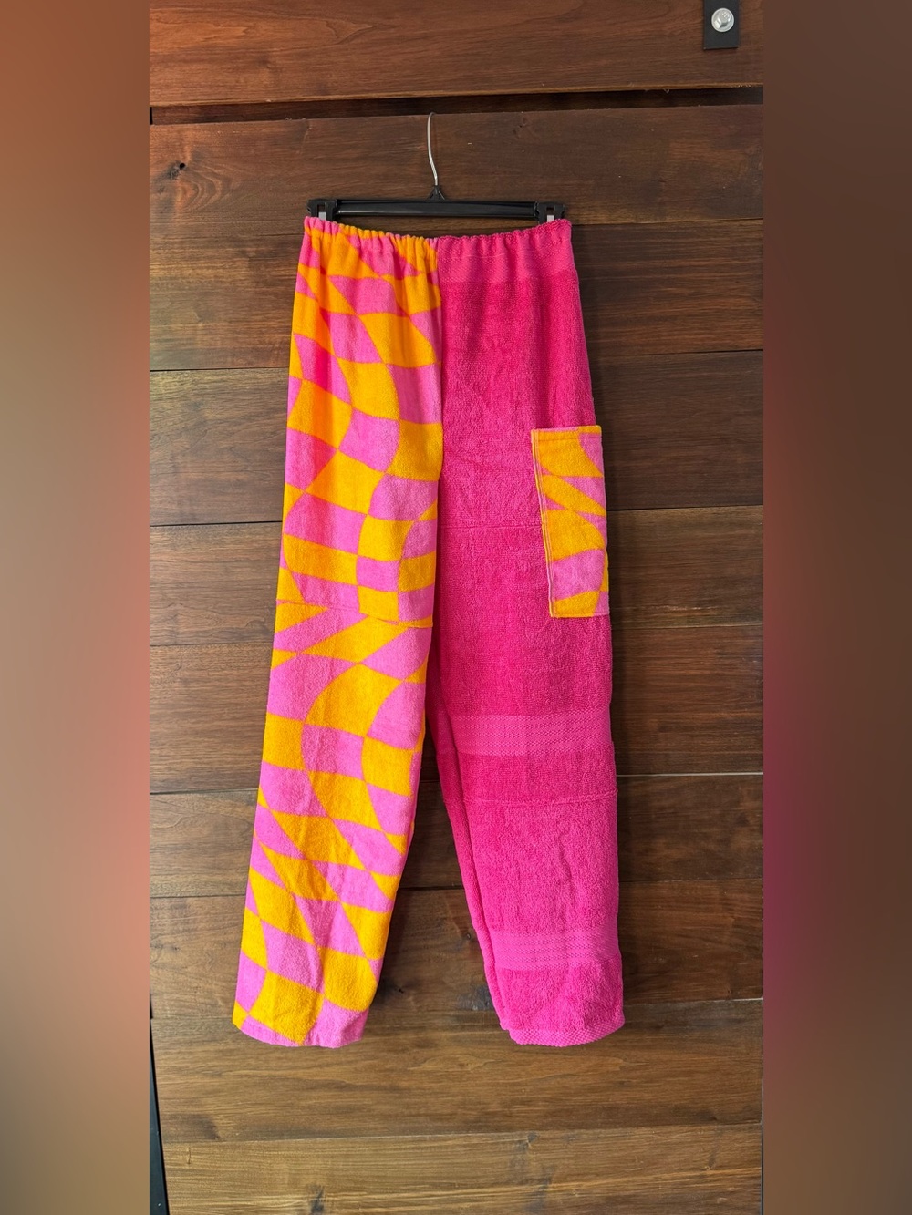 Towel pants orange and pink checkers